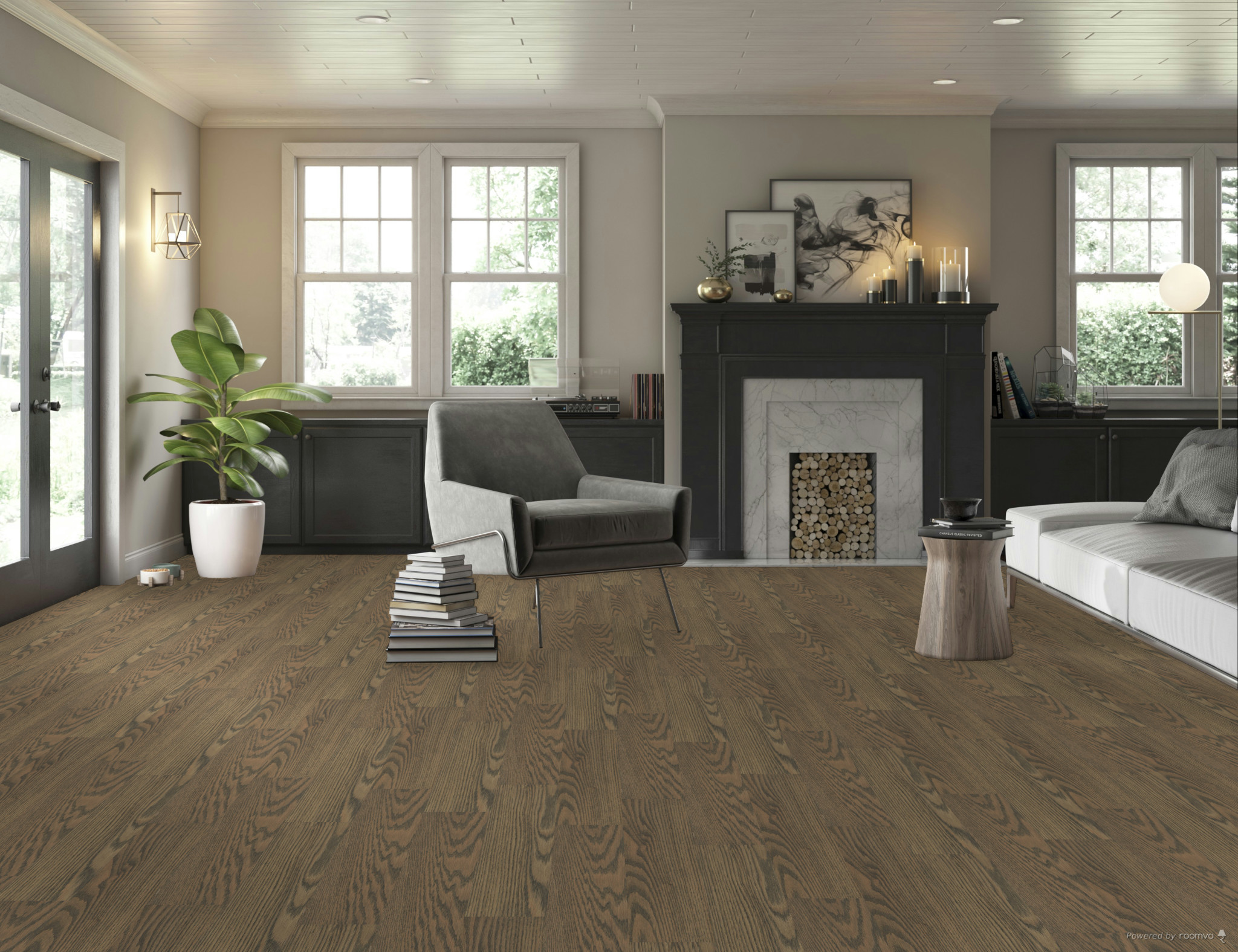 A living room with a new hardwood floor