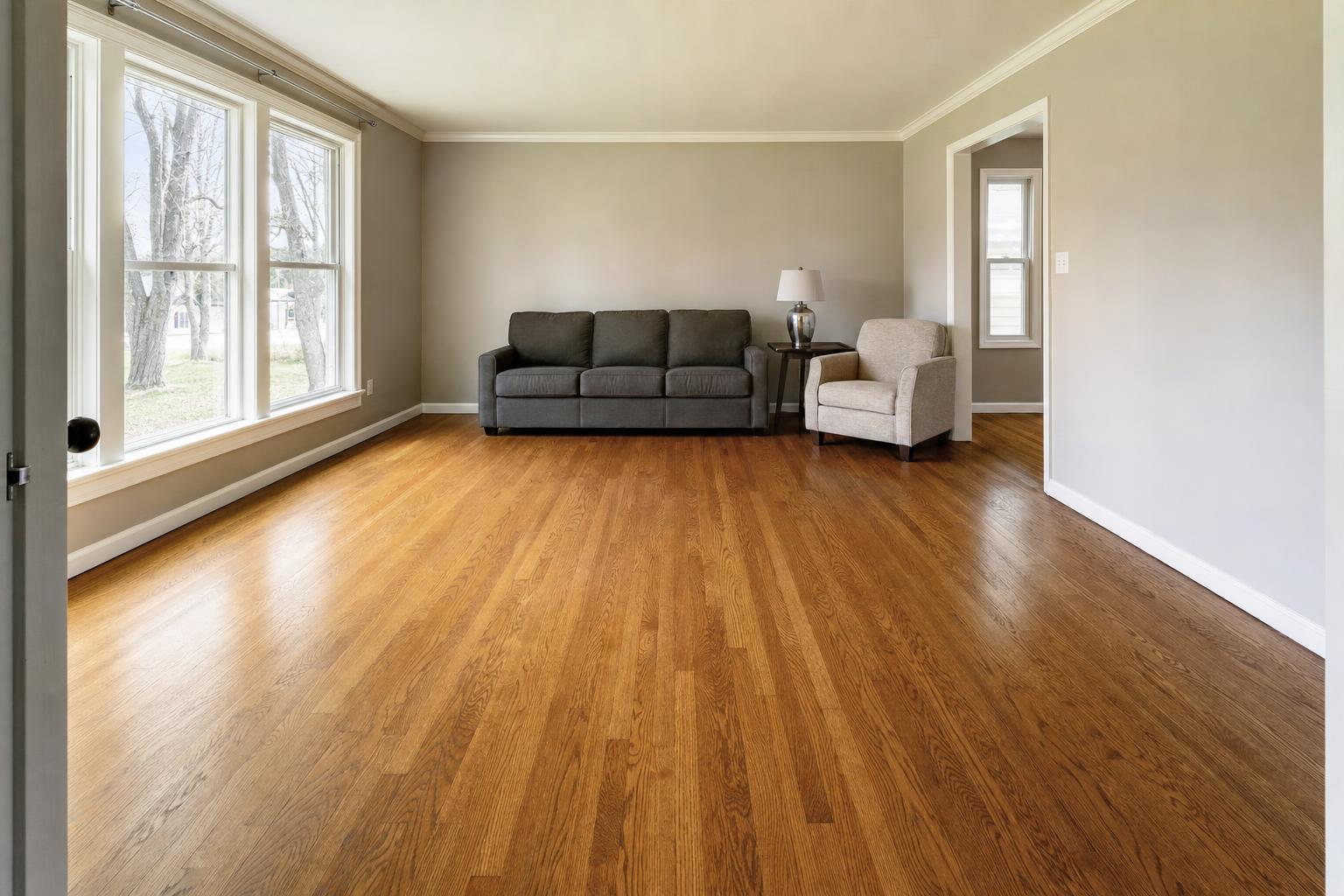 A room with a hardwood floor